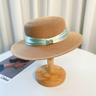 Fashion Hepburn Style Straw Hat Women's French Flat Top Top Hat British Sunshade Simple All-match Sun-basking Small Flat Hat