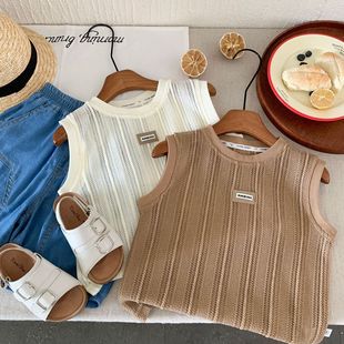 Boys' Sleeveless Vest 2025 Summer New Children's Hollow Breathable Three-dimensional Casual Fashionable Sleeveless All-match Top