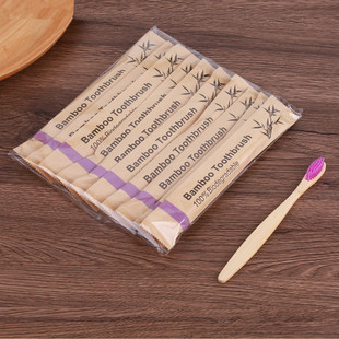 Cross-border hotel toothbrush 10 paper bag bamboo toothbrush soft hair bamboo toothbrush wooden bamboo handle disposable toothbrush