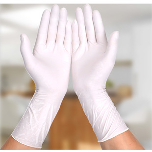 Yingke disposable 12 inch white Ding Qing gloves medical grade powder-free household food grade nitrile gloves wholesale