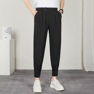 Spring and Autumn Casual Trousers Men's Trendy Brand Loose Harlan Ankle-length Pants Men's Korean-style All-match Trousers with Belt for Men