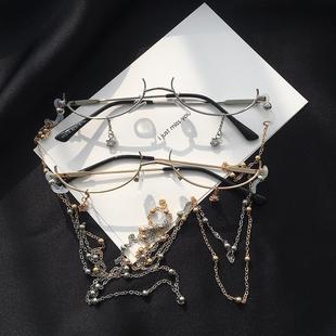 Lower Half Frame Glasses Shake Tone Same Style Water Drops Lensless ins Women's Pendant Decorative Flat Glasses Glasses Frame