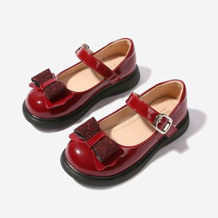 Girls Leather Shoes Black College Children's Shoes Velcro Flat Shoes Little Princess New Loafers Student School Shoes