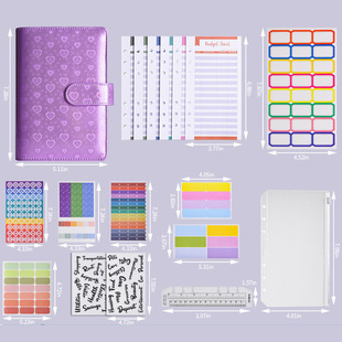 Cross-border new laser digital Macaron hand book a6 loose-leaf notebook clip cash deposit budget leather