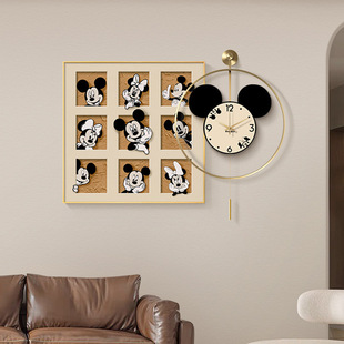 Mickey Restaurant Wall Clock Decorative Painting Modern Minimalist Living Room Clock Hanging Painting Dining Room Cartoon Luminous Watch Painting Combination