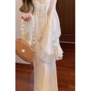 New Chinese-style High-end Temperament Cool and Relaxed Wear Embroidered Cardigan Sling dress Two-piece Set Spring and Autumn