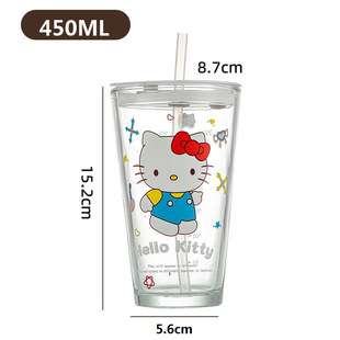 Sanrio Glass Net Celebrity Suction Tube Cup Girl's Heart Scale Milk Cup Beverage Juice INS Wind with Lid Milk Tea Cup