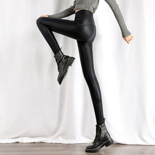 European and American Cross-border Amazon Diamond Matte Leather Pants Barbie PU Leather Pants Women's Outer Wear Slim-fit Slimming fleece-lined Yoga Pants