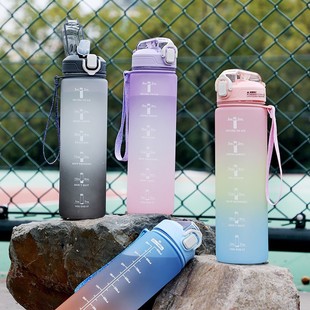 Foreign Trade Frosted Sports Water Cup 1L Large Capacity Gradient Plastic Suction Cup Summer High Temperature Resistant Outdoor Cup