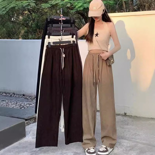 Ultra-Thin Wide-Leg Pants for Women 2024 Spring & Fall New Corduroy Casual Pants Slimming Look Slim Smiley High-Waisted Straight Pants