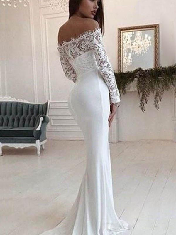2020 Autumn New European and American Women's Fashion Amazon One-Shoulder Lace Long-Sleeved Dress Floor-Length Wedding Dress New Style