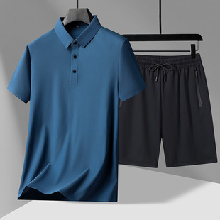 Ice Silk Large Size Men's Summer Cool Suit T-Shirt Sports Ice Silk Shorts Cool Casual Sports Suit Thin Section