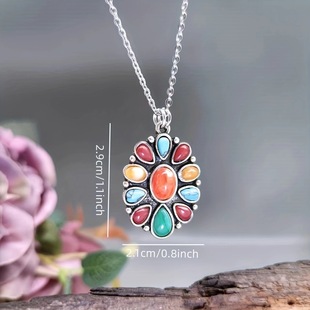New Retro Bohemian Style Stainless Steel Necklace Female Classical Ethnic Turquoise Pendant Jewelry Wholesale