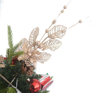 Cross-border Christmas Gold Powder Flash Christmas Flower Christmas Ball Fake Flower Ornaments Christmas Tree Decoration Simple Home Decoration