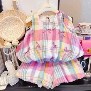 2025 Summer Girls Seaside Resort Style Suit New Colorful Flower Bud Sleeveless Vest Shorts Two-Piece Set