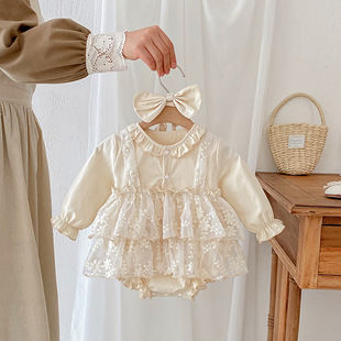 Baby fleece-lined Clothes 24 New Autumn Triangle Climbing Baby Girls' Hare Clothes Girls' Long Sleeve Climbing Clothes Bag Fart Clothes for Winter