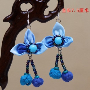 Yunnan Ethnic Characteristic Fabric Tie-dye Earrings Fashion Ethnic Style Dali Lijiang Women's Blue Dye Earrings Earrings Jewelry