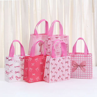 Bow Printed Tote Bag Cute Packaging Bag Non-woven Birthday Gift Bag Waterproof Takeaway Shopping