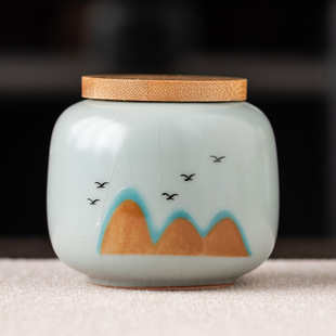 Household Huang Ru Tea Cans Ceramic Travel Packaging Box with Lid Pu'er Small Portable Sealed Cans Tea Packaging Box