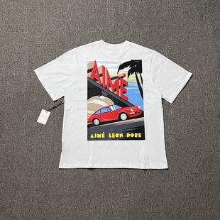 Cross-border Foreign Trade Aime Classic Letter Printing Landmark Building Round Neck Loose Men's and Women's Couples Short-sleeved T-shirt Trendy