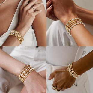 5-piece set of golden round ball abs pearl ladies elastic bracelet bracelet wholesale cross-border jewelry suit women