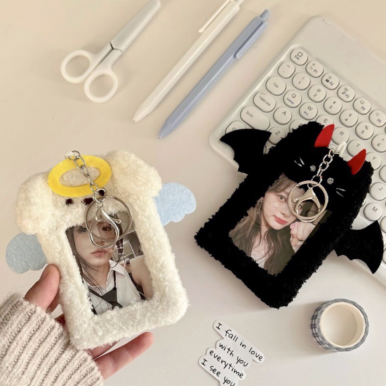 Ins Style Couple's Plush Certificate Card Set Cute Animal Campus Meal Card Love Bean Small Card Photo Portable Pendant