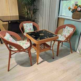 Simple balcony small coffee table outdoor tempered glass round table bedside storage table rattan home living room tea table