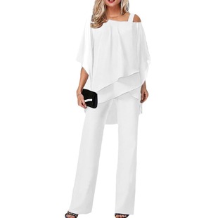European and American women's 2025 autumn new fashion casual irregular bat sleeve jumpsuit two-piece suit