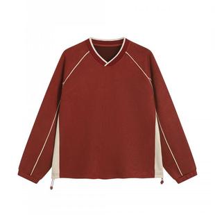 Cross-border Retro Fashion Brand Suede Couple Women's Loose Casual Riggard V-neck Sweatshirt Color-matching High Street Niche Shake Amoy