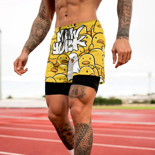 CP2426 American Sports Shorts Men's Fitness Quick-drying Running Double-layer Fake Two-piece Basketball Training with Lining