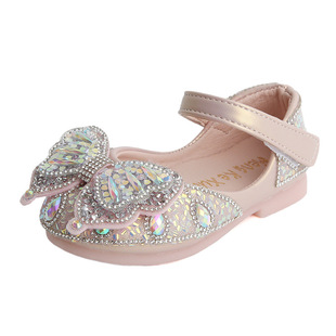 Girls' Princess Shoes 2025 Autumn Children's Dance Shoes Diamond Shoes Little Girl Performance Shoes Bow Baby Single Shoes