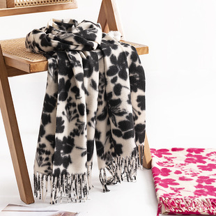 Printed Rose Imitation Cashmere Scarf Women's New Autumn and Winter All-match Neck Cold-proof Scarf Fashionable Elegant Warm Shawl