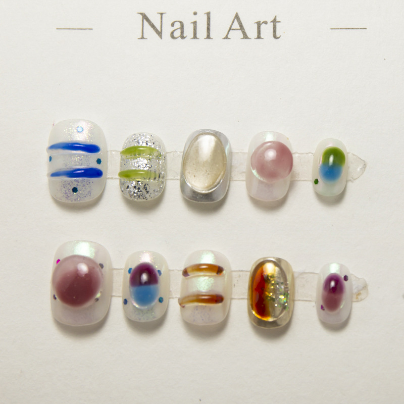 Purely Handmade Wearable Nails, Candy-Colored Dopamine Cartoon, Cute and Childlike Candy Bubble Mart, Sweet and Cool, Removable