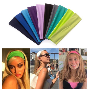 Amazon Cross-border Explosions Solid Color Hair Candy Color Sports Yoga Hair Band Men's and Women's Fitness Running Antiperspirant Headscarf