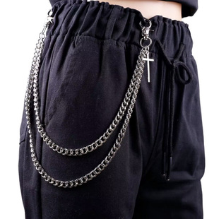 European and American Cross-border Jewelry Punk Trendy Men and Women Cool Metal Pants Chain Hip-hop Multi-layer Chain Cross Decorative Pants Chain