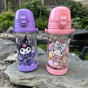 Cross-border Sanrio 450ml coolomi strap straw cup big eared dog children's water bottle melody student water Cup