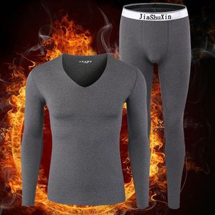 Men's autumn and winter thermal underwear suit thin velvet long underwear fleece-lined V-neck seamless