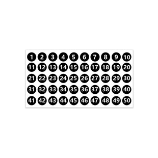 Adhesive Color Number Sticker 2.5CM Waterproof Serial Number Sticker 1-50 Serial Number Label Round PVC