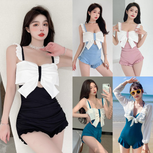 Swimsuit women's summer one-piece briefs swimsuit Korean version of pure wind bow conservative swimsuit manufacturers wholesale