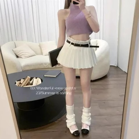 Khaki Pleated Skirt for Women Summer 2025 New High-Waisted Fashionable A-Line Skirt Slimming Look Versatile Sexy Short Skirt