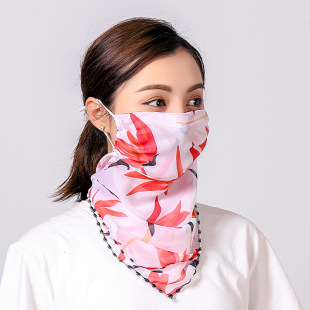 2025 Summer Sunscreen UV Veil Ice Silk Breathable Face Protection Triangle Silk Scarf Women's Ear-hanging Scarf Neck Cover Neck Protection Scarf