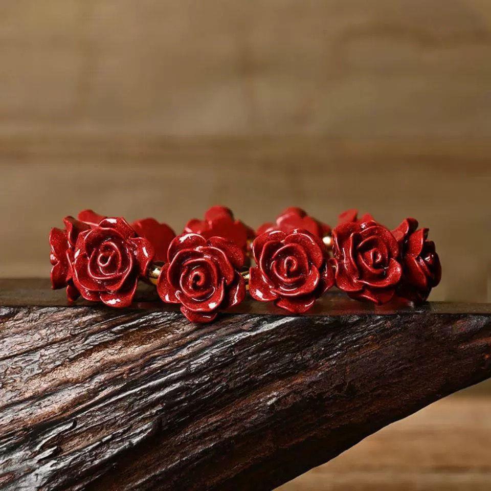 Natural Cinnabar Rose Flower Bracelet Xiaohongshu Live Broadcast Same Style High Content Purple Gold Cinnabar Animal Year Bracelet Bracelet