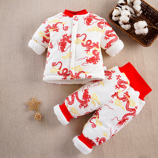 Children's cotton-padded clothes suit thickened quilted two-piece set new baby cotton-padded clothes suit 200g thick cotton baby cotton-padded clothes