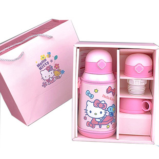 Hellokitty Japanese Hello Kitty female children cartoon mug double lid 316 stainless steel straw Cup KT