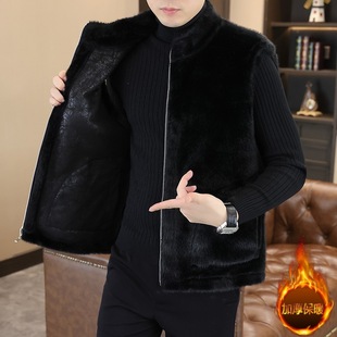 Foreign Trade Men's Winter Vertical Collar Solid Color Double-sided Sleeveless fleece-lined Thickened Vest Coat Trendy Men's Warm Top