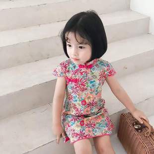 Girls' cheongsam children's cheongsam summer little girl cheongsam dress Chinese style retro dress baby girl princess dress