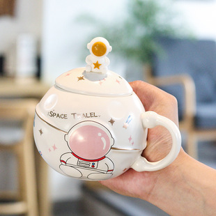 Planet Mug Accompanying Gift Ceramic Cup Birthday Gift Large Capacity Water Cup with Lid and Spoon Children's Day Gift
