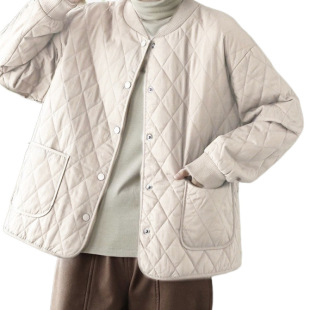 Autumn Solid Color Small Cotton-padded Jacket Casual plus size Home High-end Short Loose Long-sleeved Cotton-padded Thin Collar Cotton-padded Jacket