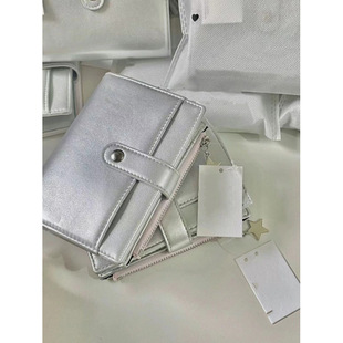 silver leather m5 three-fold loose-leaf hand account book high color value ins schedule plan book notes student pen