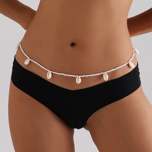 European and American cross-border jewelry fashion simple white rice beads beach shell waist chain bikini hot girl Beach waist chain